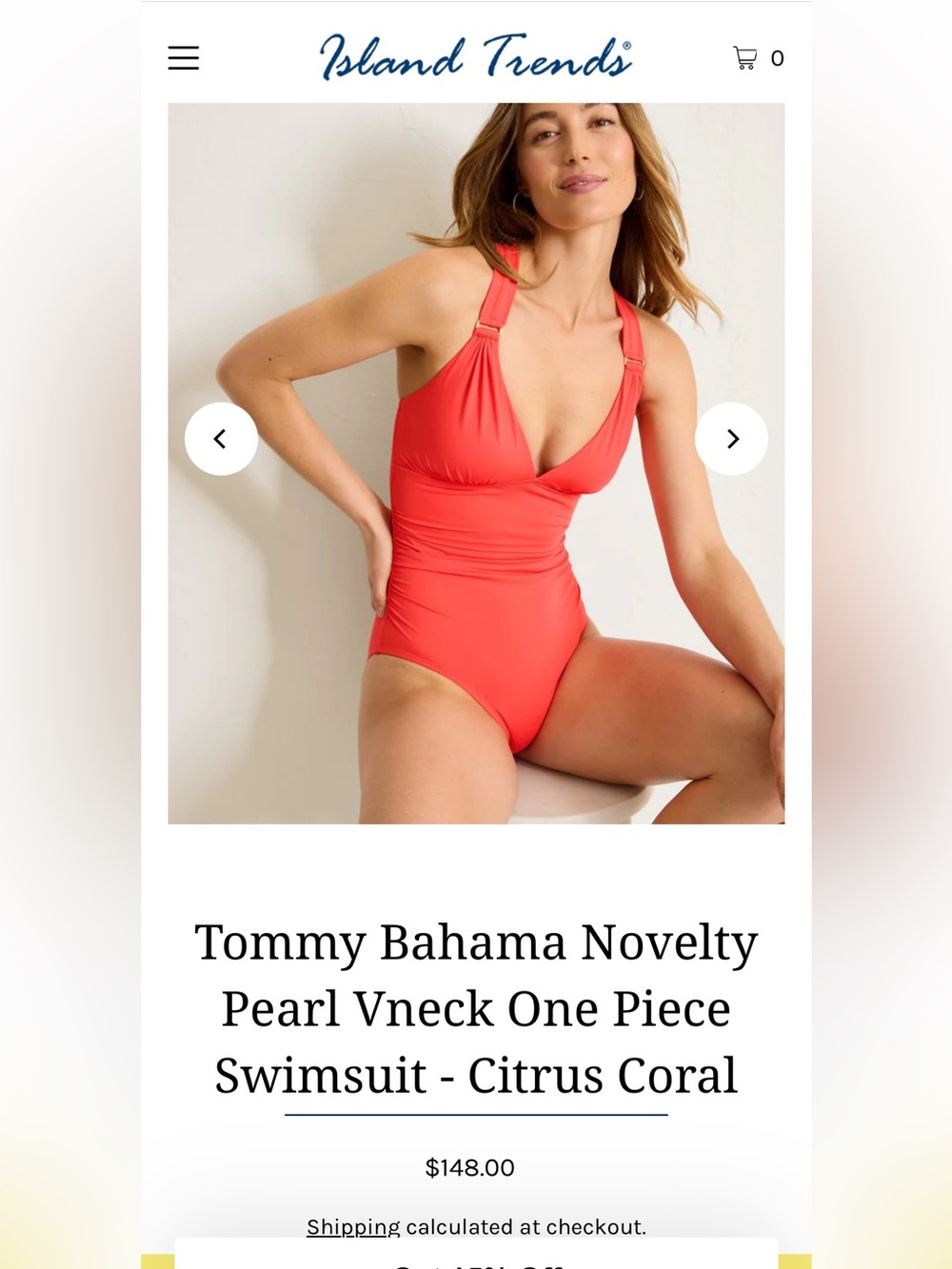 Tommy Bahama Coral V-Neck One-Piece Swimsuit